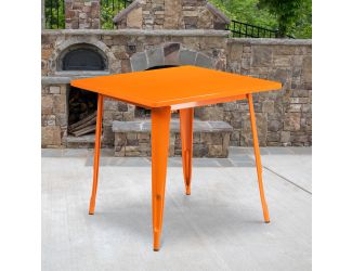 31.5" Square Orange Metal Indoor-Outdoor Table - Hospitality Furniture