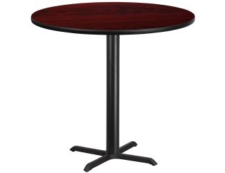 42" Round Mahogany Laminate Table Top with 33" x 33" Bar Height Table Base