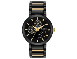 Men's Black Stainless and Gold Watch