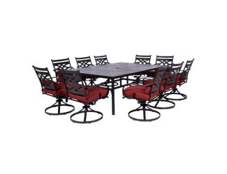 Montclair 11-Piece Dining Set in Chili Red with 10 Swivel Rockers and a 60-In. x 84-In. Table
