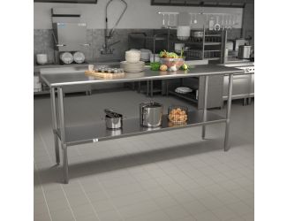 Stainless Steel 18 Gauge Work Table with Backsplash and Shelf, NSF - 72"W x 30"D