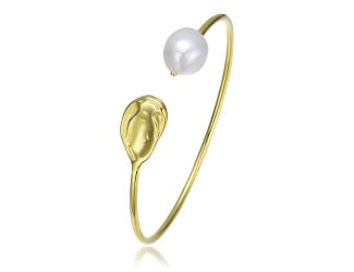Sterling Silver Gold Plated Pearl Cuff Size 7.25"