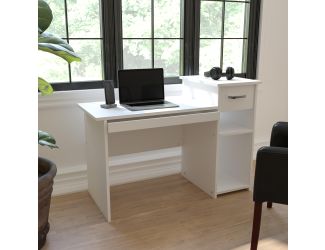 White Multi-Tiered Computer Desk with Shelves, Drawer and Sliding Keyboard Tray
