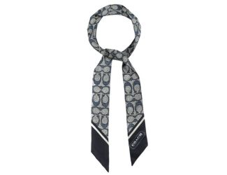 Vintage Signature C Printed Silk Skinny Scarf - Midnight Navy