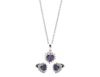 PARIKHS Rhodium Plated Purple Heart Cluster Necklace-Earring Set in 925 Sterling Silver