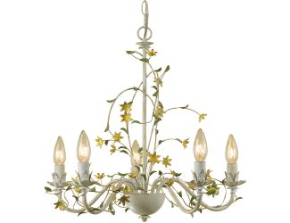 Star Flower 5-Light Chandelier for Hardwire or Plug-In Swag Installation, Antique Cream Finish with