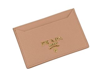 Prada Vitello Grain Leather Card Holder Cipria Beige Gold Logo