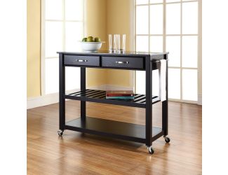 Black Granite Top Kitchen Cart/Island w/Stool Storage