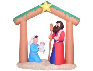 7-Ft. Wide Pre-Lit Nativity w/ Mary, Joseph, and Baby Jesus, Blow-Up Christmas Inflatable w/ Lights