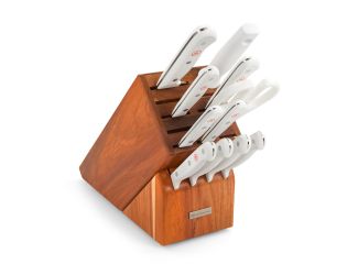 Gourmet 12pc Knife Block Set w/ White Handles