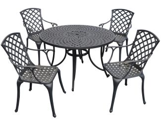 48" 5 Pc Cast Aluminum Dining Set w/High Back Arm Chairs