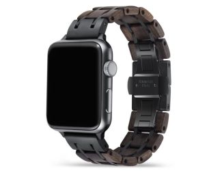 Black Sandalwood + Stainless Steel Wooden Apple Watch Bands, Large (42mm, 44mm, 45mm)