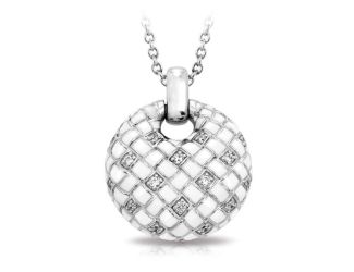 Belle Etoile Round Cubic Zirconia studded White Enamel Harlequin Pendant - 925 SS with chain