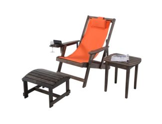 Romantic Collection - Canvas Sling Chair w/Beverage Holder, Ottoman, & End Table - Dk Brown, Orange