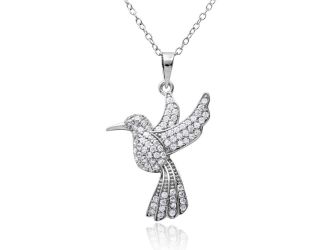 PARIKHS Rhodium Plated CZ Mocking Bird Necklace in 925 Sterling Silver