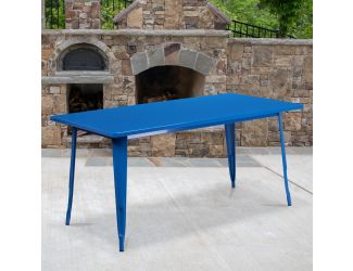 31.5" x 63" Rectangular Blue Metal Indoor-Outdoor Table - Industrial Table