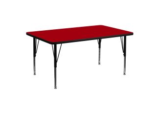 24"W x 48"L Rectangular Red Thermal Laminate Adjustable Activity Table