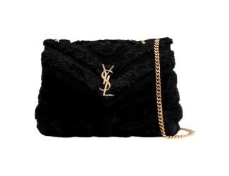 Saint Laurent Loulou Black Shearling Medium Shoulder Bag