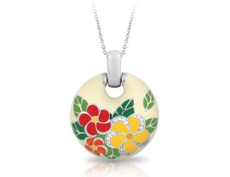 Belle Etoile Round Cubic Zirconia studded Beige Background Melia Pendant - 925 SS with chain