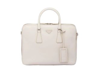 Prada Saffiano Ivory Leather Satchel Weekender Travel Tote Bag Crossbody