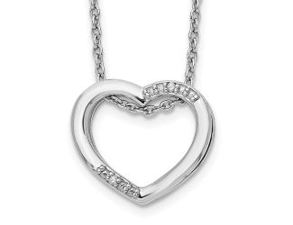 Sterling Silver Rhodium Plated White Ice Diamond Heart Necklace