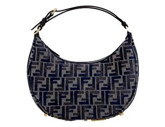 Fendi Fendigraphy Jaquard Canvas Leather Blue Hobo Bag