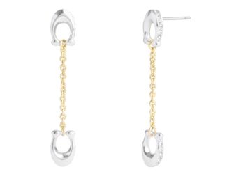 Signature Pave C Linear Earrings - Two Tone