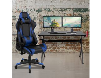 Gaming Bundle-Desk, Cup Holder/Headphone Hook & Blue Reclining Chair