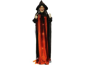 6-Ft. Standing Witch, Indoor/Covered Outdoor Halloween Decoration, LED Red Eyes, Poseable, Battery-O