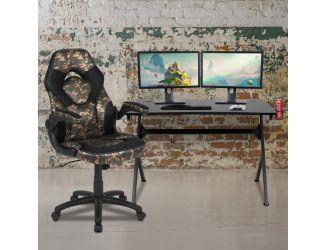 Black/Camo Gaming Desk Bundle - Cup/Headphone Holders, Wire Management
