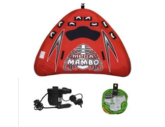 RAVE Sports - Mega Mambo Towable, 1-Section 4-Rider Tow Rope, & High Pressure DC12V Electric Pump