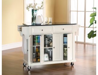 Black Granite Top Kitchen Cart/Island (White)