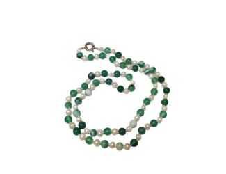 Latonia Cabella created Pearl and Natural Green Agate 30" Necklace