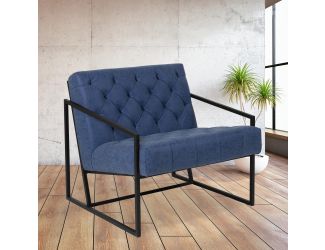 Retro Blue LeatherSoft Tufted Lounge Chair w/Integrated Frame & Slanted Arms