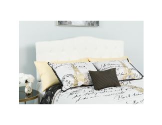 Arched Button Tufted Upholstered Queen Size Headboard in White Fabric