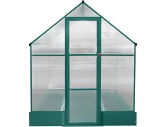 8-Ft. x 6-Ft. Polycarbonate Walk-In Greenhouse w/ Planter Beds, Galvanized Steel Base, Aluminum Fram