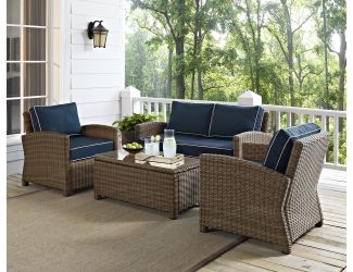 Bradenton 4 Piece Outdoor Wicker Seating Set with Navy Cushions