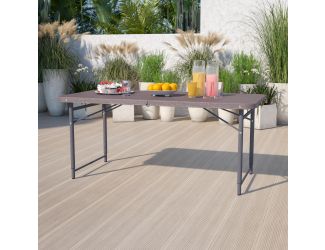 4-Foot Height Adjustable Bi-Fold Brown Plastic Folding Table with Handle
