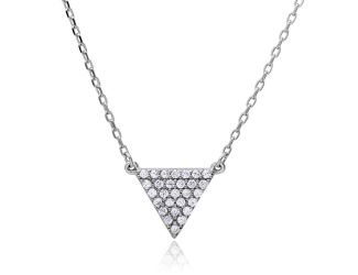 PARIKHS Rhodium Plated CZ Encrusted Triangle Shape Necklace in 925 Sterling Silver