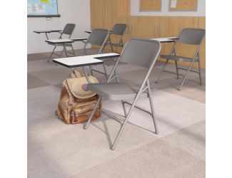 Premium Steel Beige Folding Chair with Right Handed Tablet Arm - Event Chair