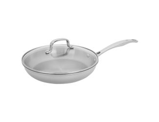 Sturdy tri-ply clad construction with aluminum core heats up evenly and quickly. Polished mirror finish. Flared rim provides clean and mess-free pouring. Comfortable stay-cool hollow cast handles offer maximum maneuverability. Compatible with all cooking 
