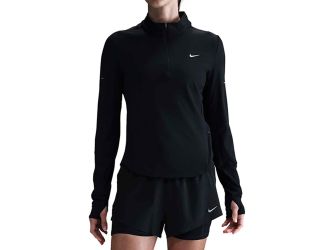 Nike Swift women's Dri Fit Uv 1/4 zip running top is a lightweight mid layer built with 88% polyester and 12% spandex for soft stretch and mobility. Dri Fit fabric wicks sweat to help keep you dry, while modified raglan sleeves reduce underarm chafing. A 