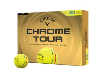 Callaway Chrome Tour Triple Track 26 Yellow Golf Balls deliver tour level performance with enhanced alignment and visibility. A Tour Fast mantle and optimized core and layer system promote faster ball speeds and consistent flight, supported by an aerodyna