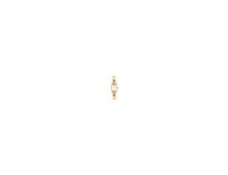 Coach Cass Ladies. 18mm Square Gold Plated Case. Gold Plated Stitched metal bangle with jewelry buckle . White Dial. Mineral crystal. Quartz movement. Water Resistant to 99 feet.