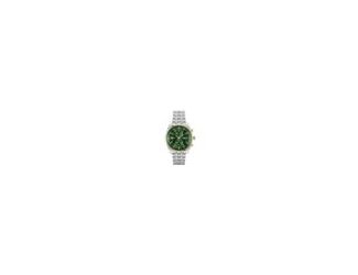 Boss Skytraveller Gents. 44mm Stainless Steel/IP Gold Plated Case. Stainless Steel Bracelet with push button deployment clasp.  Dark Green Chronograph Dial.  Mineral Crystal. Quartz Chronograph Movement. Water Resistant to 5 ATM.