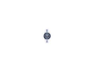 Boss Strike Chrono Gents Watch.  A groove-textured dial in a choice of vibrant colors ensures the Strike Chrono from BOSS Watches is the perfect accessory to any summer look. 41MM Stainless Steel Case. White silicone Strap with tongue buckle. Blue Chrono 