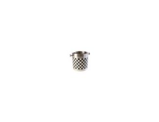 Give your home bar the stylish touch of MacKenzie-Childs. Made of stainless steel with an enamel coating of our color-dragged grey checks, the 3260 Sterling Check Ice Bucket holds ice for drinks both shaken and stirred. 7" dia., 7" tall