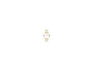 BOLD Evolution 2.0 watches embody the evolution of modern design and elevated feel. Gold-tone stainless steel and white ceramic link bracelet. White lacquer micro-textured dial with two gold-tone hands. Signature dog motif at the 12 position paved in crys