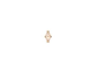 Bold Evolution 2 watches exhibit the evolution of modern design with an elevated feel. Rose gold-tone stainless steel H-link bracelet bezel and case. Rose gold micro-textured dial with two hands. Signature dot at 12 o'clock fully paved in sparkling crysta