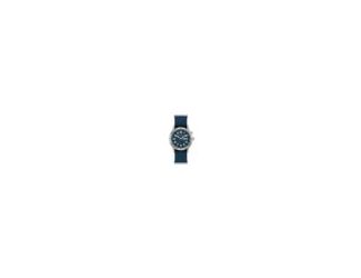 Inspired by vintage American field watches and built for adventure. Blue nylon strap with traditional buckle closure. Blue dial with Arabic numerals and three hands lights up with push button. Day of the month and day of the week calendar at the 3 positio